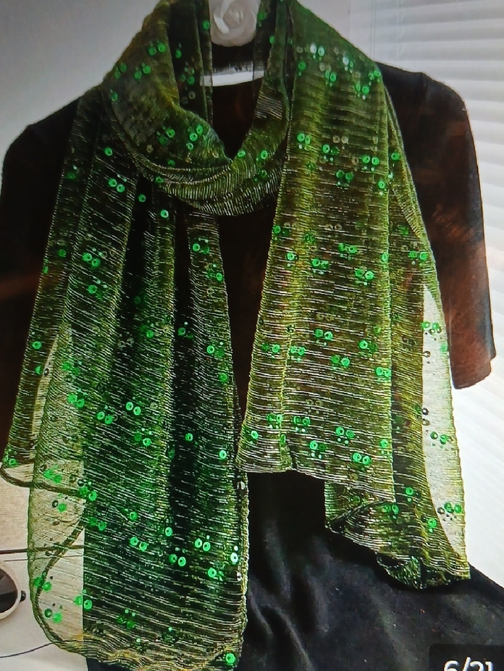 Green Sequin Scarf - Women's Accessory